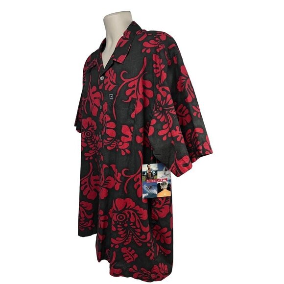 Quicksilver Mens Gray Red Floral Button Up Hawaiian Aloha Shirt XL Pocket New - Picture 2 of 8
